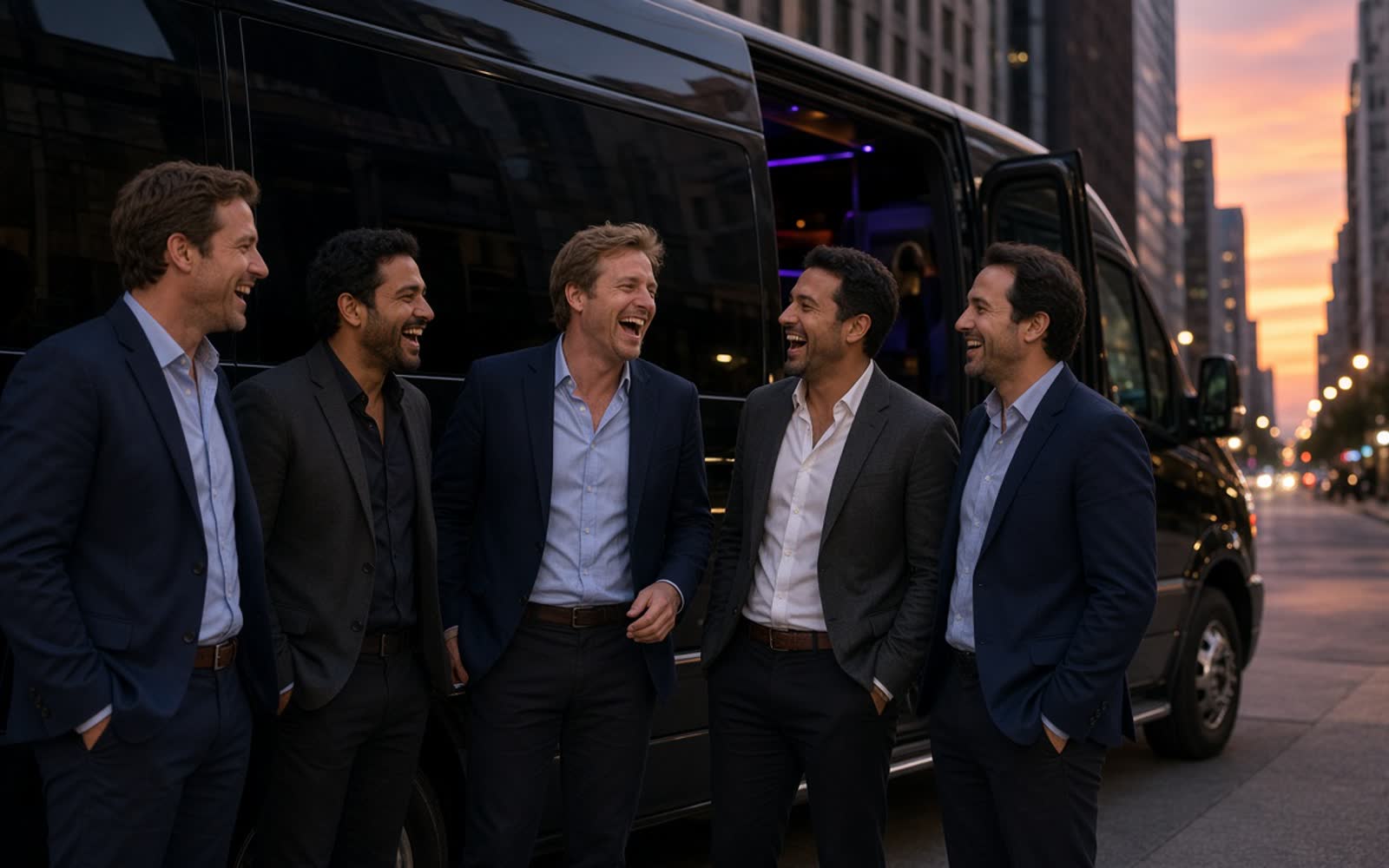 Groomsmen gathered for a bachelor party outing