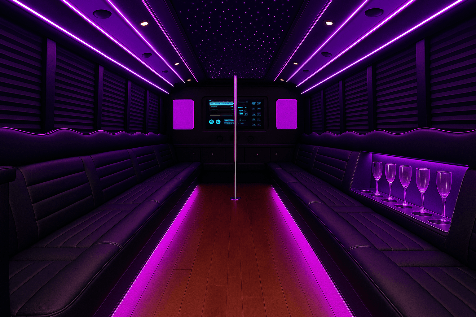 32 Passenger Party Bus - interior view
