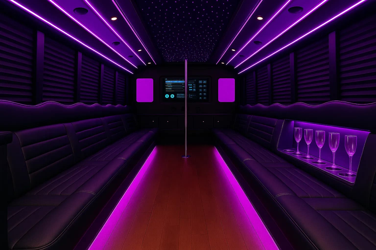 32 Passenger Party Bus - interior view