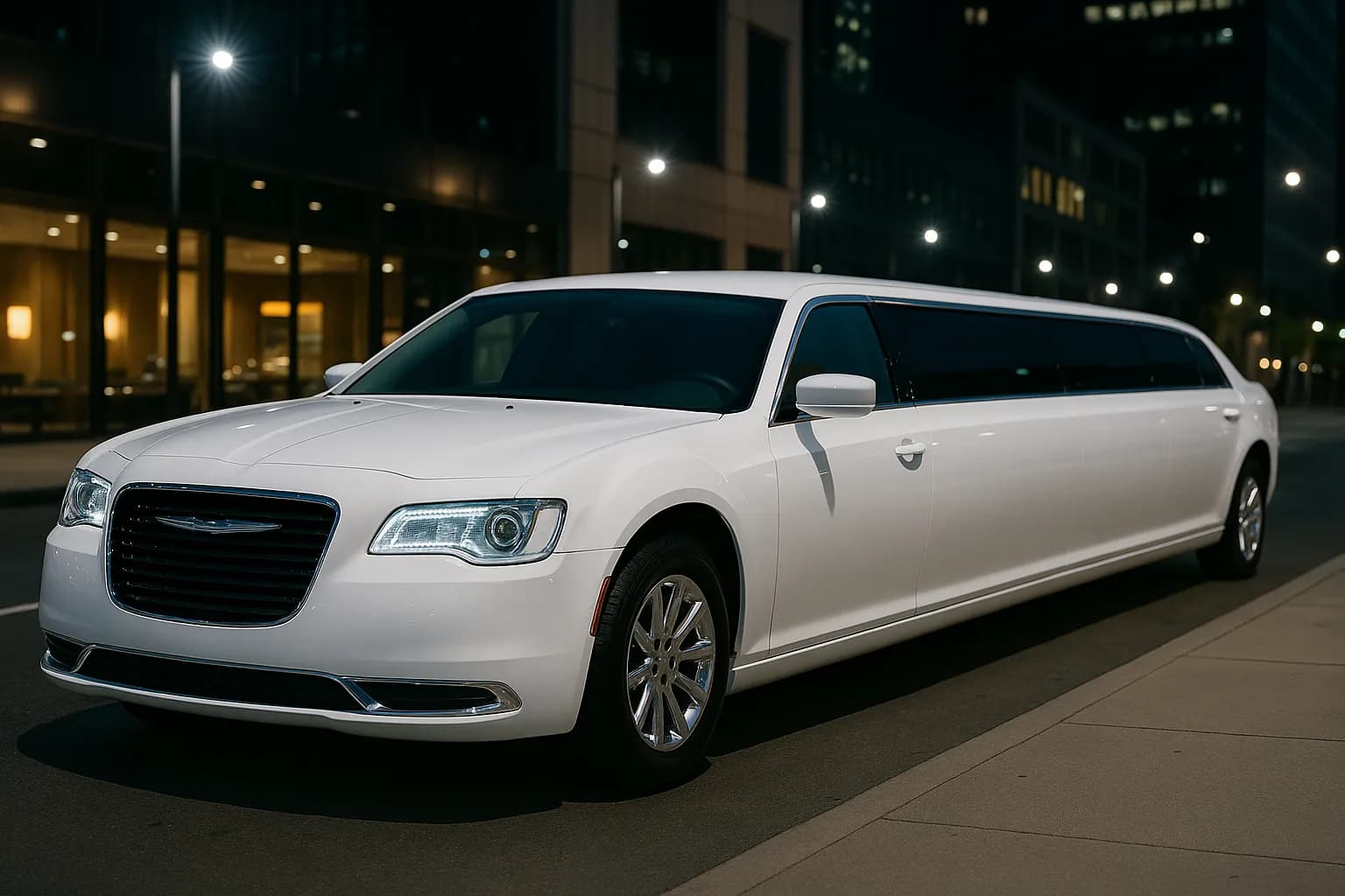 10 Passenger White Chrysler 300 Limo - exterior view