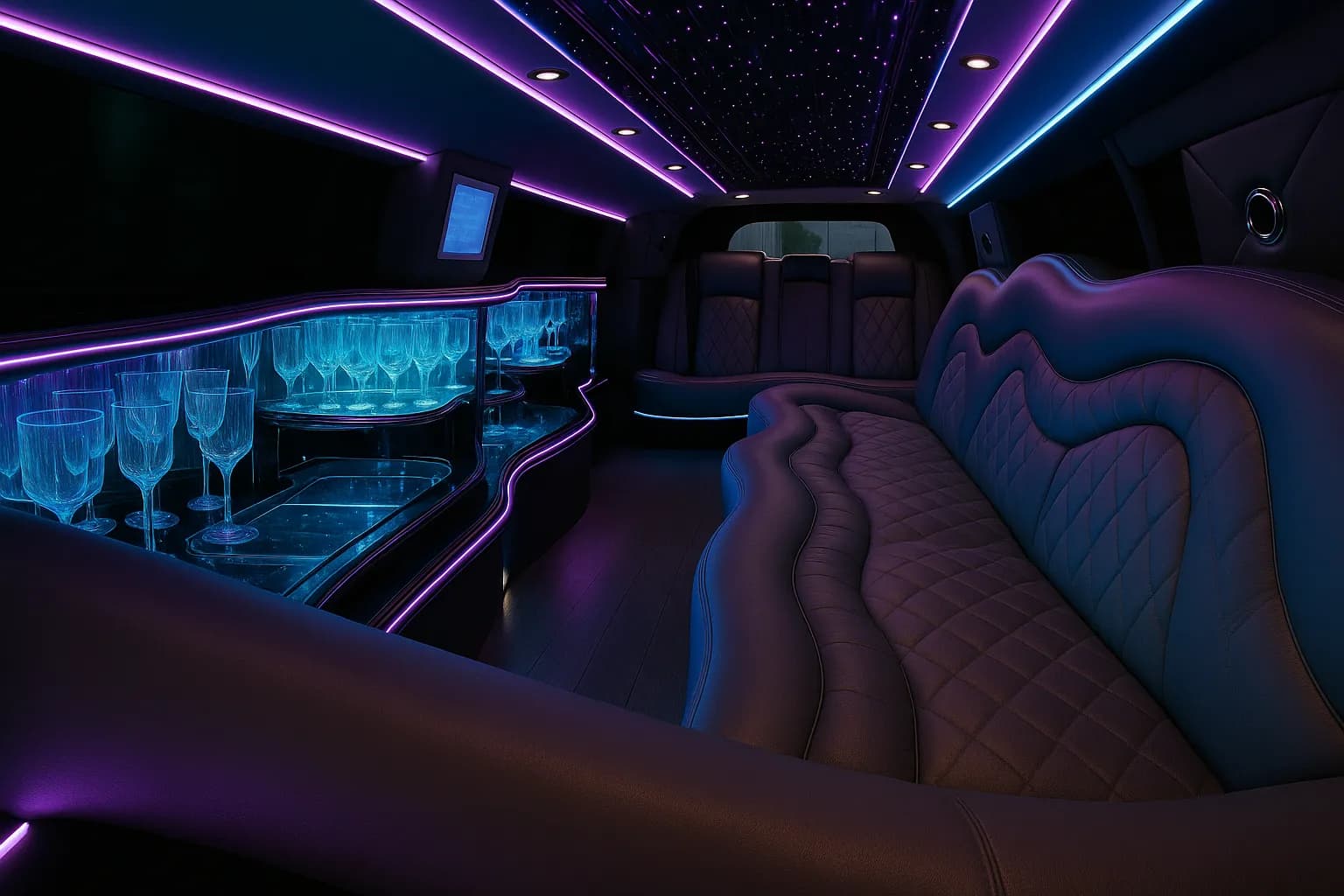 10 Passenger White Chrysler 300 Limo - interior view