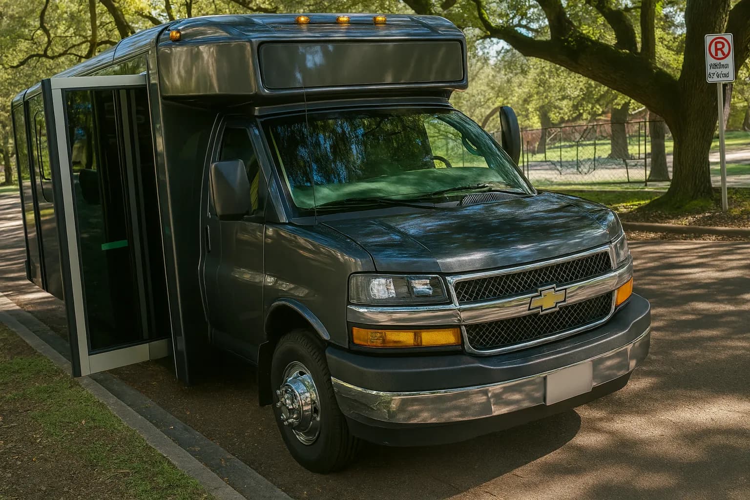 16-passenger party bus, a size that fits tighter loading zones near photo stops