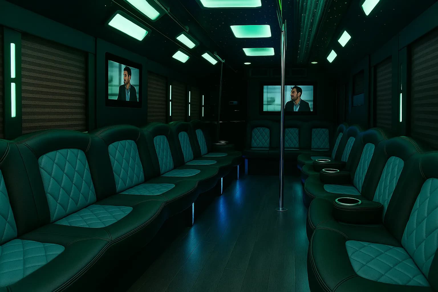 Inside a 24 Passenger Party Bus available for Wilmette pickups