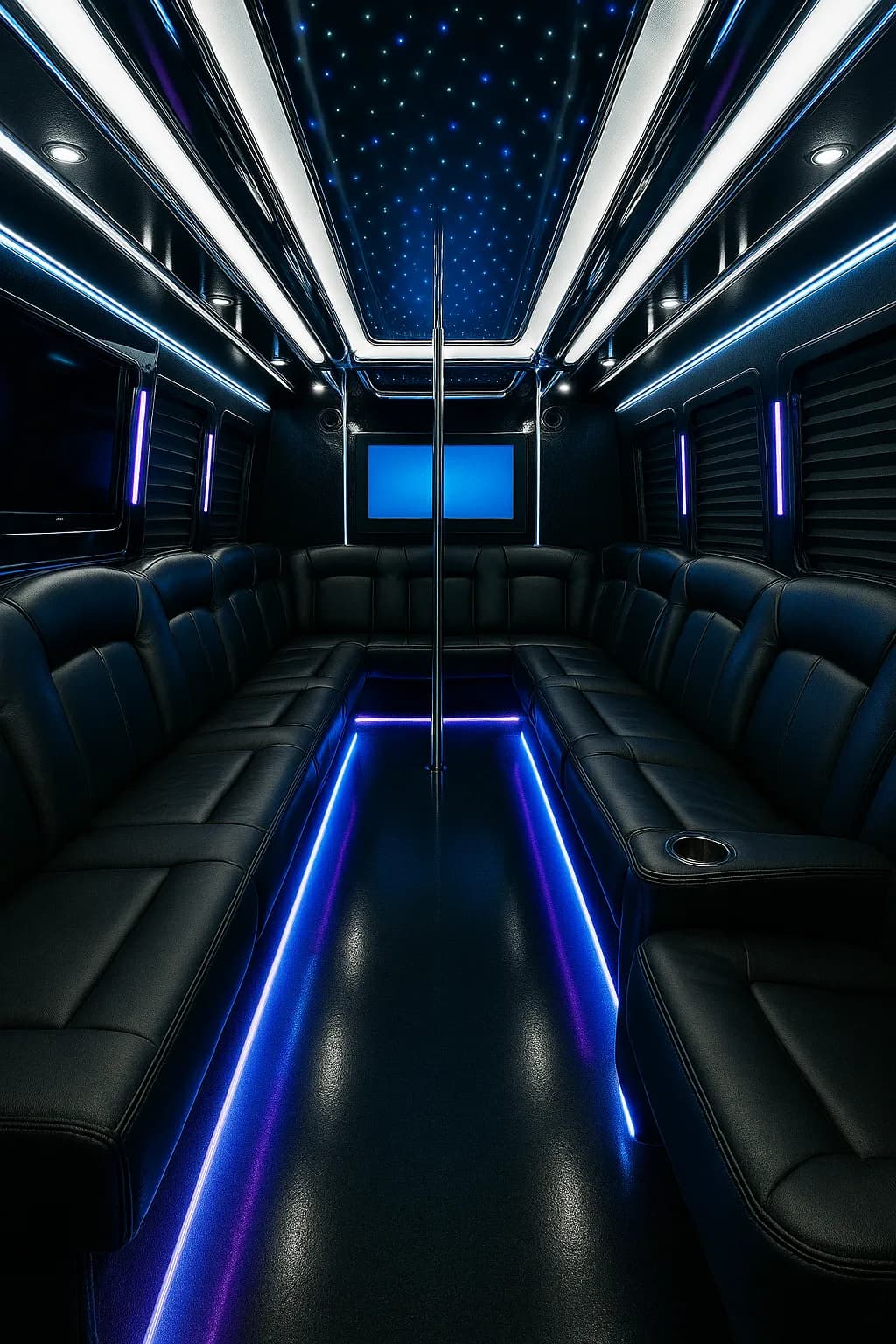 Interior of a 26-passenger party bus